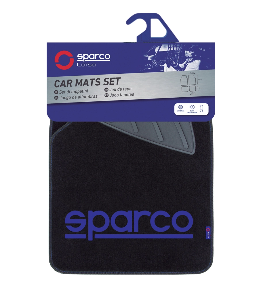 Set 4 tappetini neri e blu per auto sparco